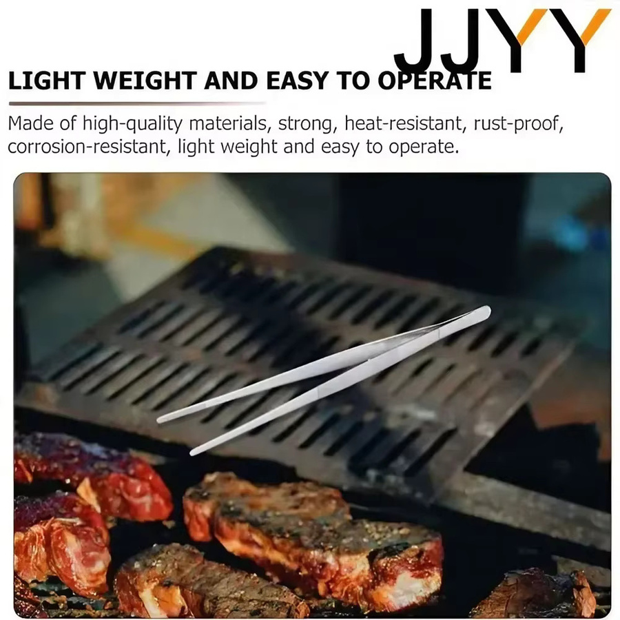 JJYY Präzisions-Lebensmittelzange aus Edelstahl in Silber – Grill- und Kochpinzette mit feinen Spitzen zum Grillen, Servieren und Kochen - Bild 5