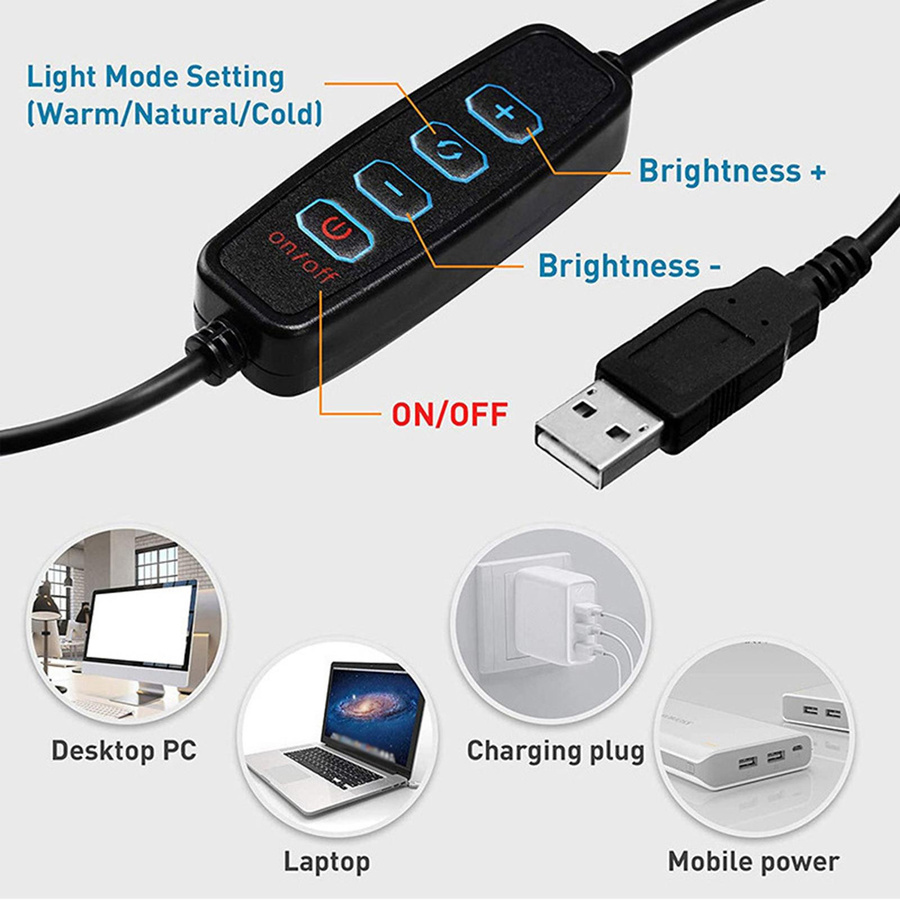 KONNWEI Selfie Ringlicht 6 Zoll mit Klemme, USB-betrieben, 3 Farbtemperaturen und 3 Dimmstufen, Schwarz - Bild 3
