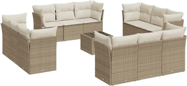 vidaXL 13-teilige Garten-Sofagarnitur in U-Form aus Polyrattan mit Kissen in Beige-Creme - Bild 1