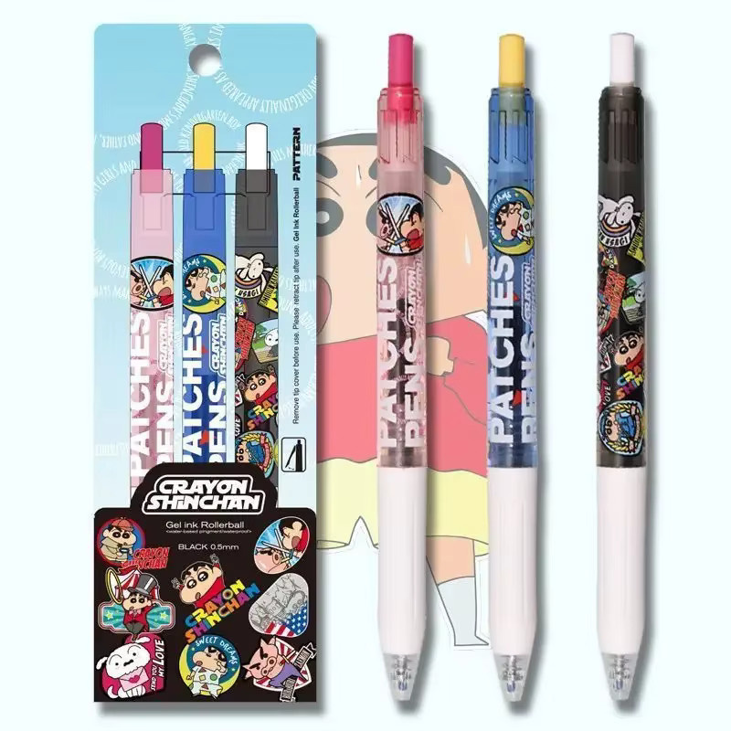 Bandai Crayon Shin-Chan Gelstifte 3er-Pack mit 0,5 mm feiner Spitze in Schwarz, Grün und Multicolour für Schule und Journaling - Bild 4