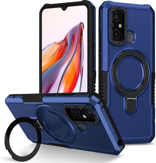 Stoßfeste Rüstung Handyhülle für Motorola Moto G-Serie mit magnetischem Ringhalter und Standfunktion in Blau - Bild 1