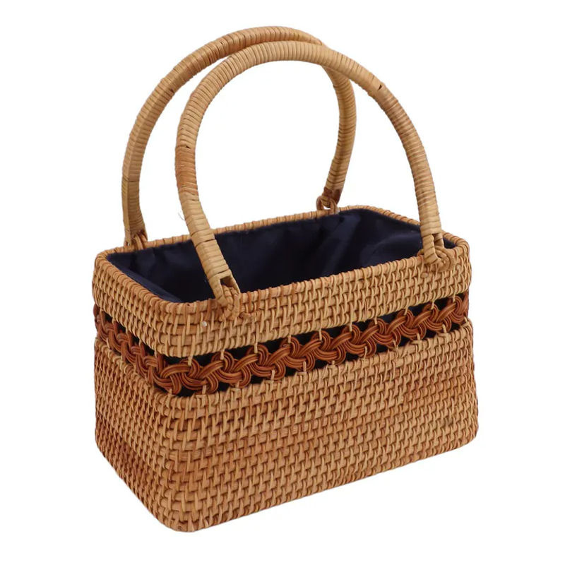 Vintage Rattan-Tragetasche mit floralem Design in Braun von KONNWEI - Bild 5