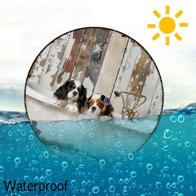 Rundes Aluminiumschild von Potdemiel mit Cavalier King Charles Spaniels im Badewannendesign, Durchmesser: 20,3 cm, Mehrfarbig - Bild 3