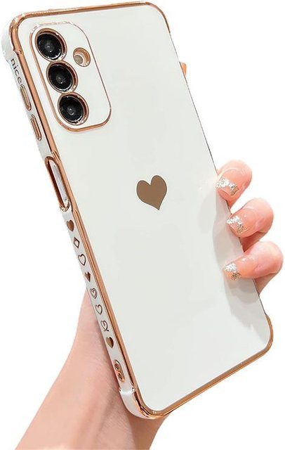 Elektroplattierte Side Love Heart Handyhülle für Samsung Galaxy S25 S24 S23 S22 Ultra Plus FE A56 A55 A36 A35 A26 A25 A16 A15 in Weiß - Bild 1
