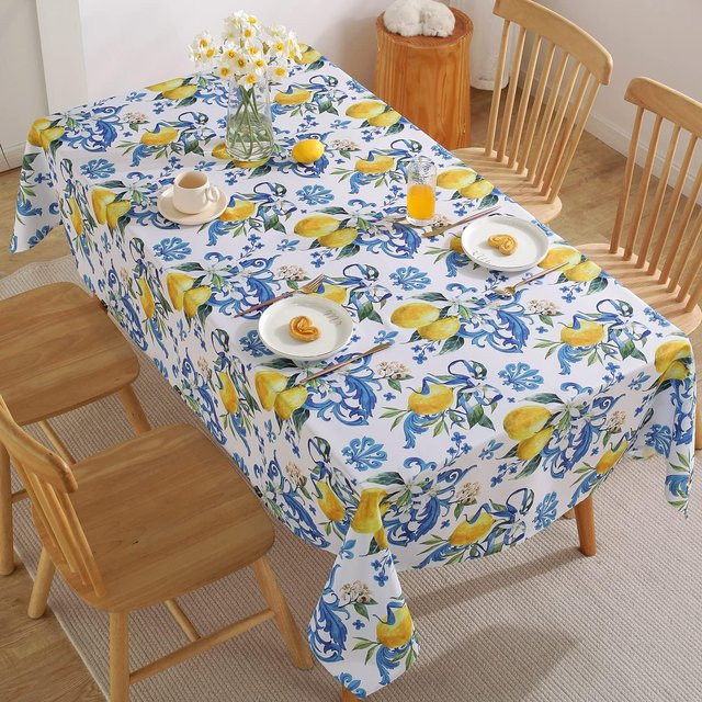 Wasserdichte und waschbare Tischdecke von JMG Household Supplies mit Sommer Zitronenblüte Design in Weiß, Rechteckig, B/B: 140 x 140 cm - Bild 1