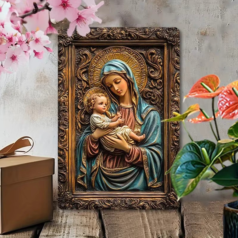 Vintage Mary & Jesus Aluminium-Blechschild von HELLOYOUNG zur Wanddekoration, B/H: 20 x 20 cm - Bild 3