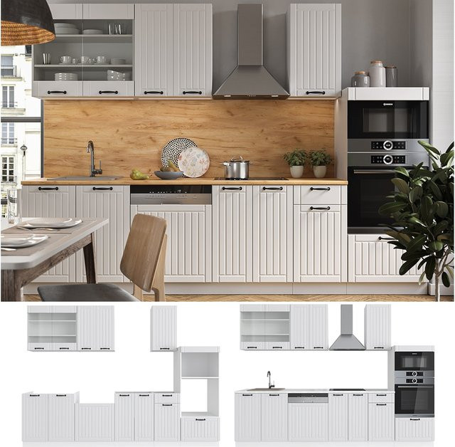 Vicco Küchenzeile Fame-Line in Landhausstil, Weiß matt, Breite: 240 cm - Bild 1