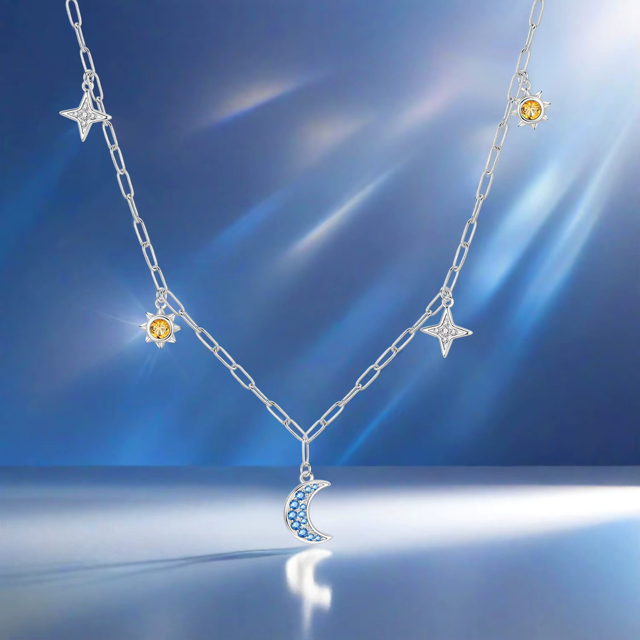 Orstarry Halskette, 925 Silber, Stern Mond Sonne, Damen - Bild 4