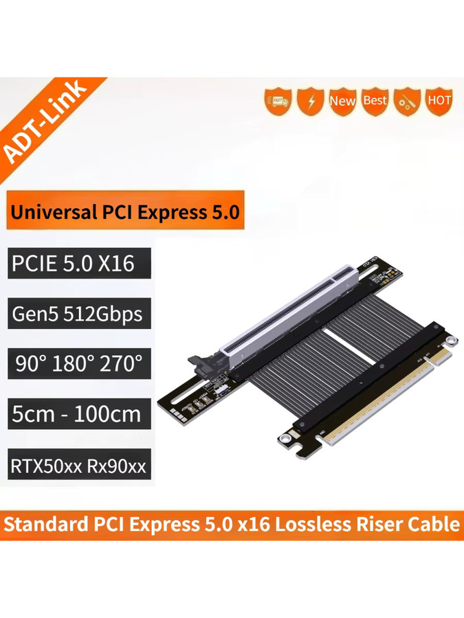 SPEEDIER PCI Express 5.0 x16 GPU Riser-Kabel 90 Grad Winkel für Nvidia und AMD Grafikkarten in Schwarz - Bild 5