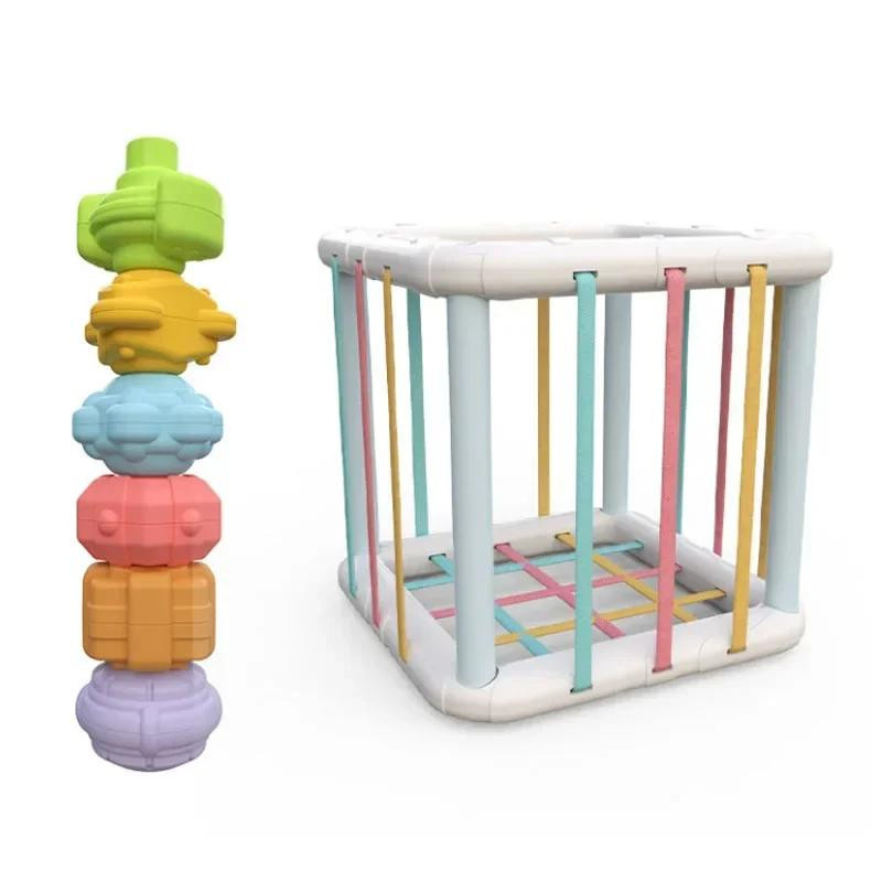 Fashnics Baby Sensory Bin Shape Sorter Buntes Würfelsortierspiel Lernspielzeug 0-3 Jahre - Bild 2