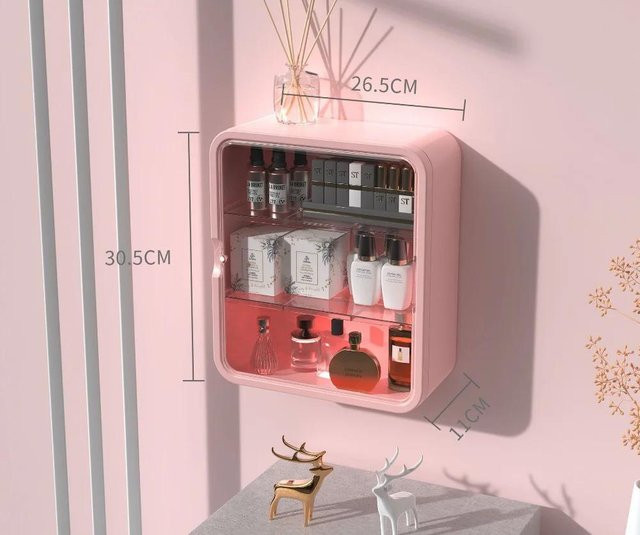 Walk Vogue Kosmetik-Aufbewahrungsregal für Badezimmer und Schlafzimmer, Wandregal in Rosa, nagelfreie Wandmontage mit Rückwand - Bild 1