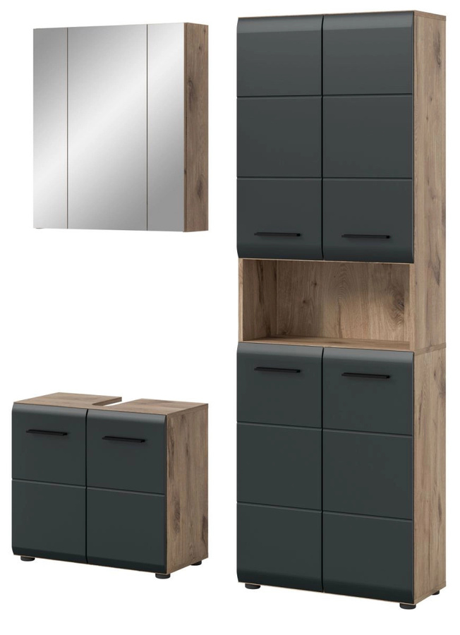 Badmöbel Set Cover von Inn.Furn in Schwarz und Eiche, 3-teilig, modern, Wandmontage, Breite: 135 cm, Höhe: 185 cm, Tiefe: 30 cm - Bild 5