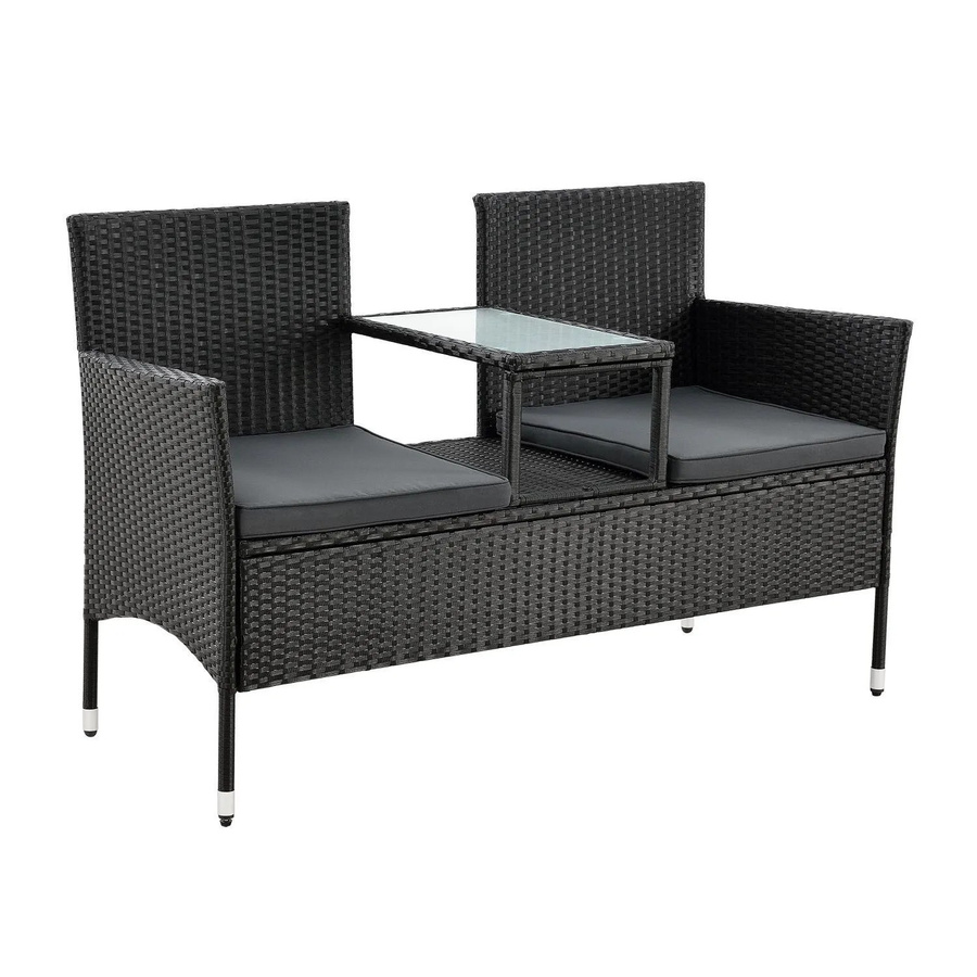Juskys Polyrattan Gartenbank Monaco 2-Sitzer mit Tisch und Kissen in Schwarz und Grau, B/T/H: 133 x 63 x 84 cm - Bild 3