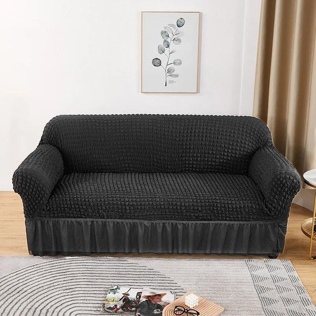 Elastischer Seersucker-Sofabezug in Schwarz für Möbelschutz, Breite: 90-140 cm - Bild 1
