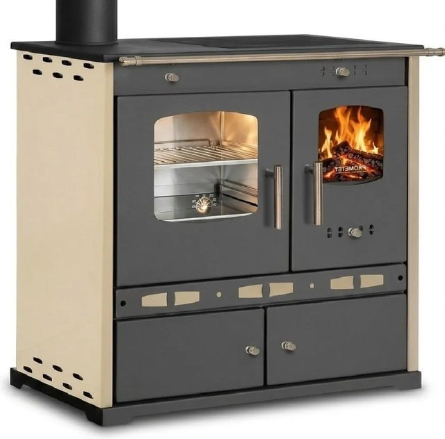 Holzherd Prometey LTD ECO LUX INOX in Creme mit Edelstahlbackfach, linke Version - Bild 1