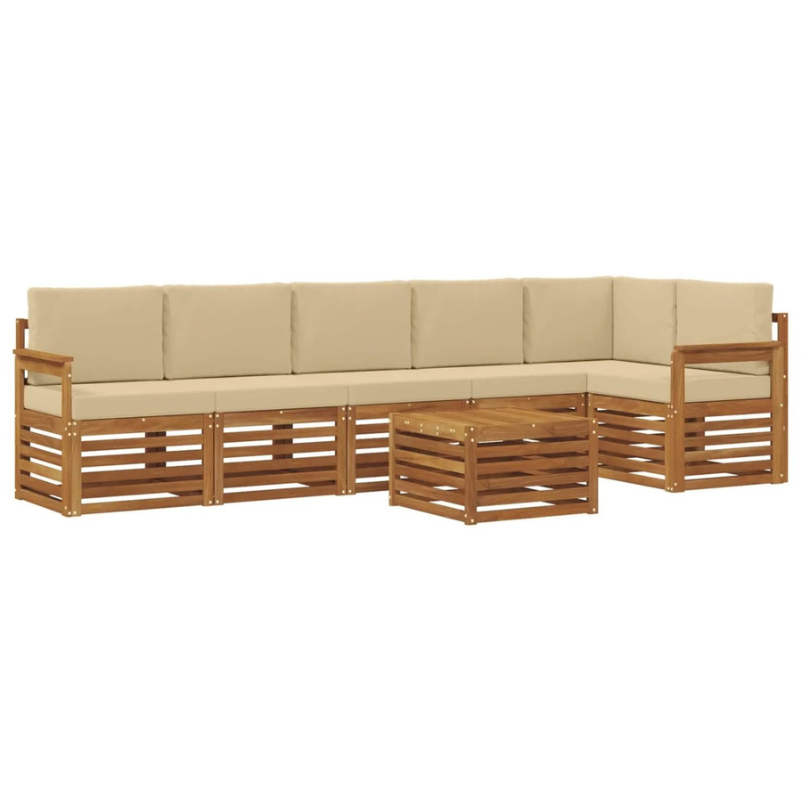 vidaXL Sofagarnitur 7-teilig aus Akazie Massivholz in Natur und Beige mit L-Form und Polstern - Bild 2