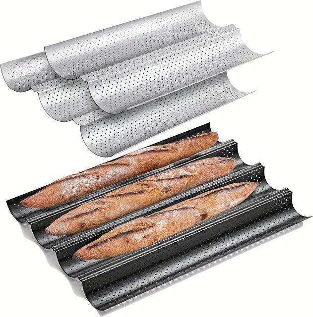 Antihaftbeschichtete perforierte Baguette-Backform aus Silikon in Schwarz für Brotlaibe und Toast - Bild 1