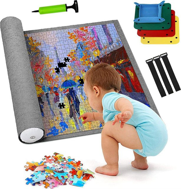 TMZ Puzzle-Aufbewahrungsmatte aus rutschfestem Filz in Grau für Kinder und Erwachsene - Bild 1
