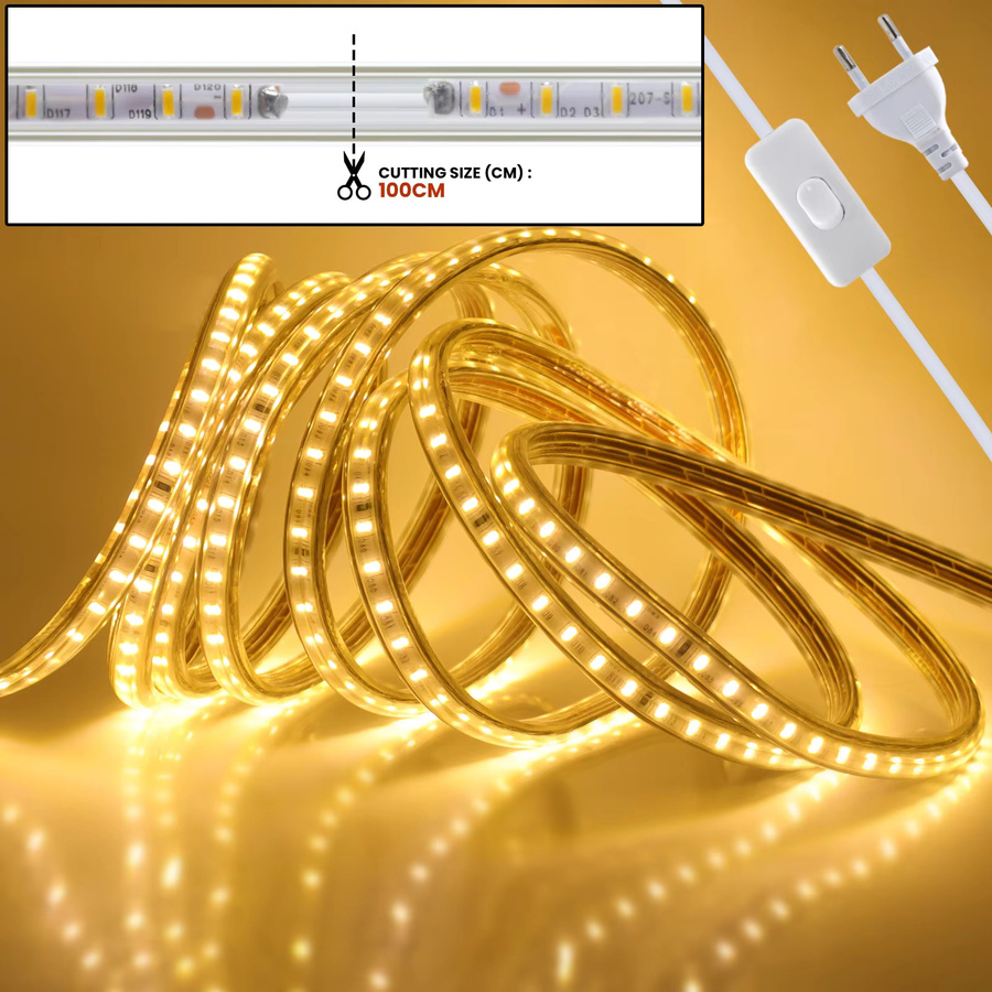 HEGEHE LED-Streifen Blau IP65 mit EIN/AUS-Schalter, 120 LEDs/m, AC 220V, flexibles Silikon-Bandstreifenlicht - Bild 4