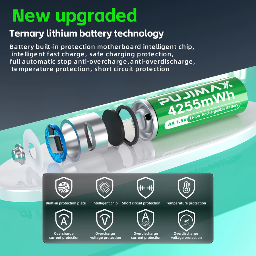 PUJIMAX 1,5 V Lithium-Akku AA und AAA mit USB-C Schnellladegerät, hohe Kapazität 4255 mWh und 1100 mWh - Bild 2