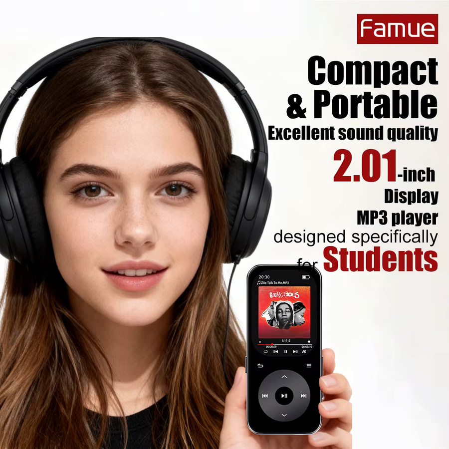 Famue MP3-Player mit Bluetooth 5.4 und 2-Zoll-IPS-Display in Schwarz für HiFi-SQ und Aufnahmen - Bild 3