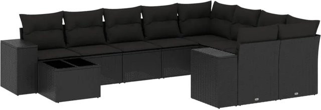 vidaXL 10-teilige Garten-Sofagarnitur aus Poly-Rattan mit Kissen in Schwarz - Bild 1