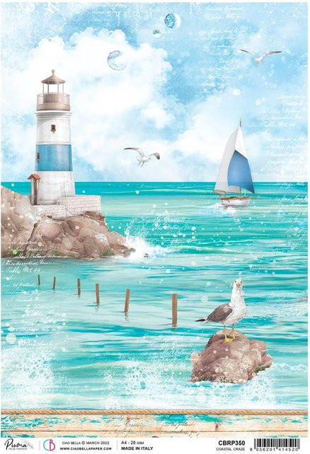 Motiv-Strohseide Ciao Bella Meeresküste in Blau und Multicolour, Format A4 - Bild 1