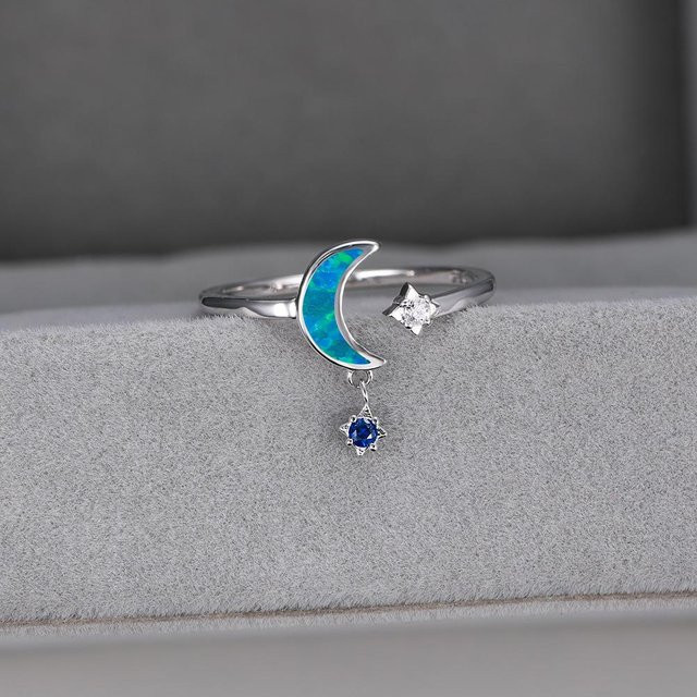 Ring Roségold, Stern Mond, Weißer Diamant, Blauer Diamant, Damen - Bild 1