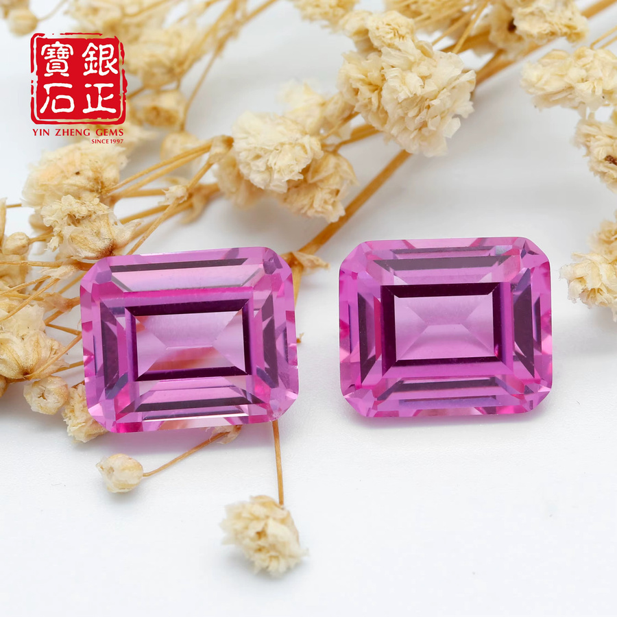 YinZheng Saphirstein, synthetisch, rosa, Smaragdschliff - Bild 3
