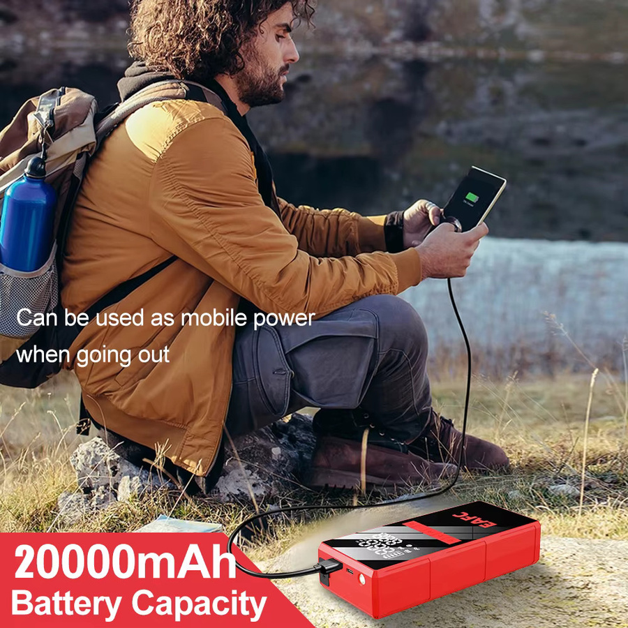 EAFC 4000A Peak Auto-Starthilfe mit 150PSI Luftkompressor, 4-in-1 Notfall-Batteriebooster und Reifenfüller für 12V-Fahrzeuge in Rot - Bild 5
