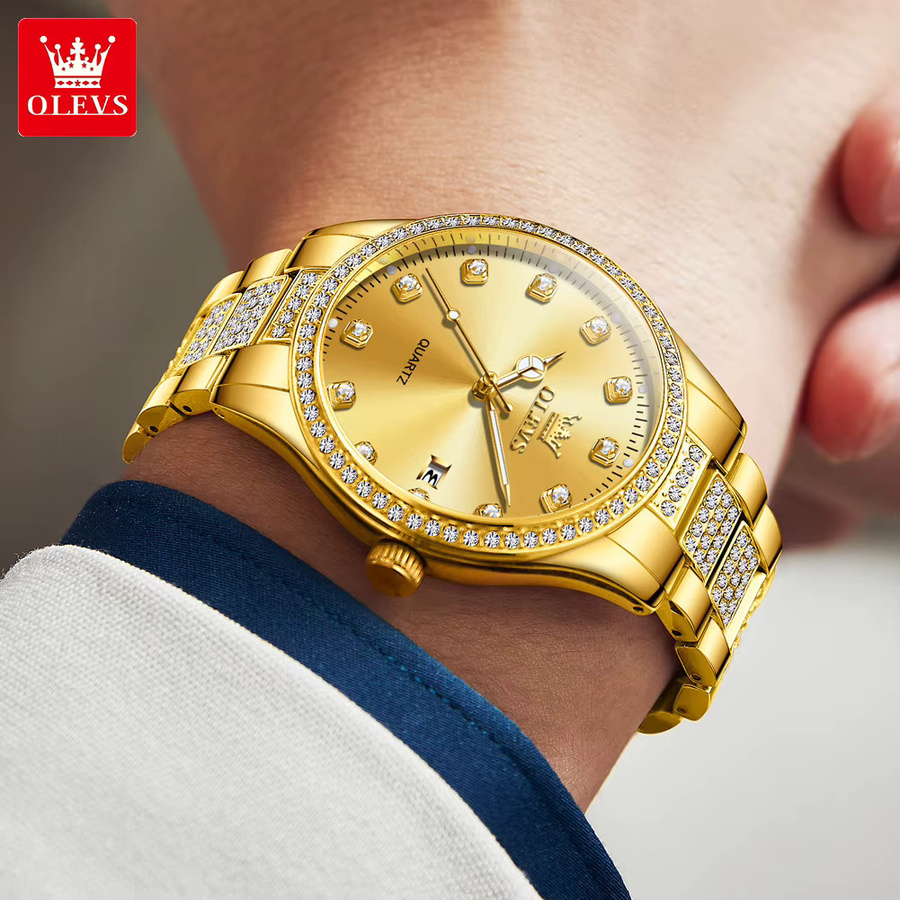 OLEVS Armbanduhr, Quarz, Edelstahl, Gold, Diamant, Zirkonia, Herren - Bild 3