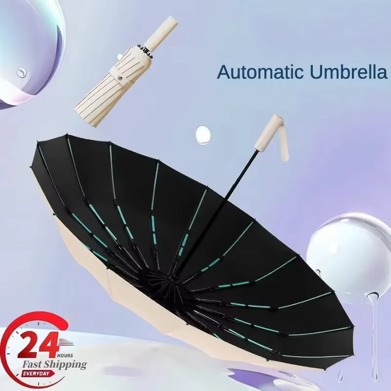 60Bones Windfester Allwetter-Regenschirm mit UV-Schutz, Automatischer Business-Regenschirm für Damen und Herren in Blau und Schwarz - Bild 3