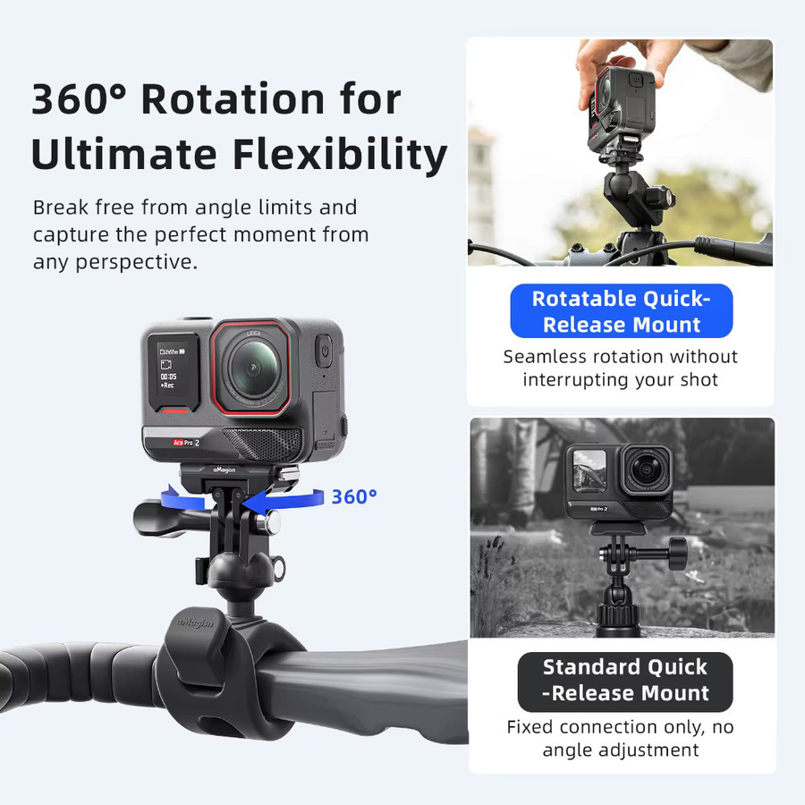 aMagisn Parallel drehbare Schnellverschluss-Metallhalterung in Schwarz für Insta360 Ace, Ace Pro, Ace Pro 2, X4 und X5 Kameras - Bild 2