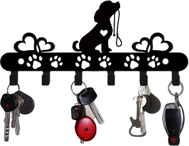 CIFBUY Hundeschlüsselhalter aus Metall in Schwarz mit Haustiermotiv als Wand- und Tür-Organizer für Schlüssel, Mäntel und Hüte - Bild 1