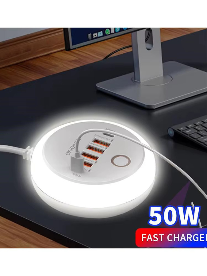 Mrgabwte 50W USB-Ladegerät mit mehreren Anschlüssen und Steckdosenleiste in Weiß - Bild 4