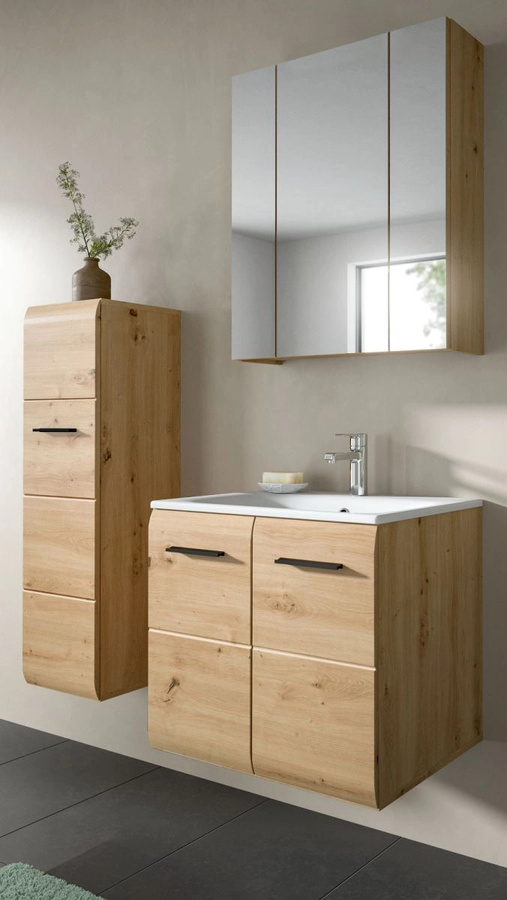 Badmöbel Set Cover in Eiche, 3-teilig, modern, Braun, Breite: 105 cm, Höhe: 185 cm, Tiefe: 46 cm - Bild 1