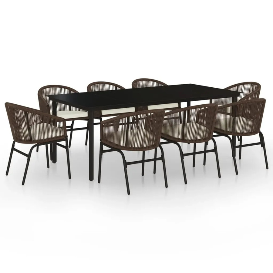 vidaXL 9-teilige Garten-Essgruppe aus PVC-Rattan und gehärtetem Glas in Braun - Bild 2
