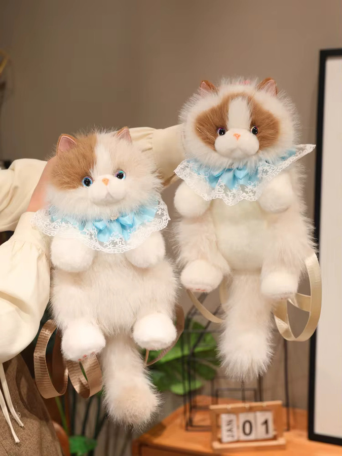 MIAOOWA Ragdoll-Katzen-Rucksäcke, Plüsch-Pudeltasche, Mädchen-Schultertaschen, Plüsch-Schultaschen, Kätzchen-Spielzeug - Bild 1