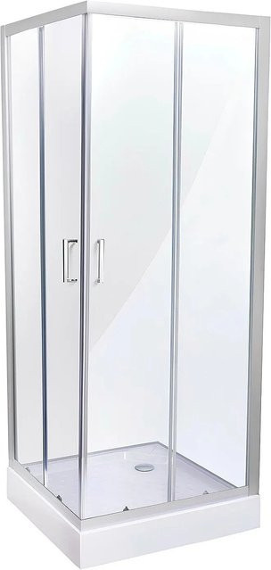 Belvit Eckdusche mit Schiebetüren und Duschwanne, Farbe: Transparent/Silber, B/T/H: 100 x 100 x 200 cm - Bild 1
