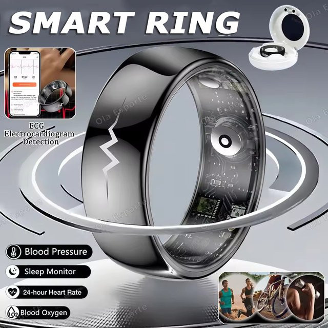 Ola Esporte Smart-Ring HT30 in Schwarz mit EKG-Erkennung, Blutdruck-, Herzfrequenz- und Körpertemperaturmessung sowie GPS-Tracking für Männer und Frauen - Bild 1