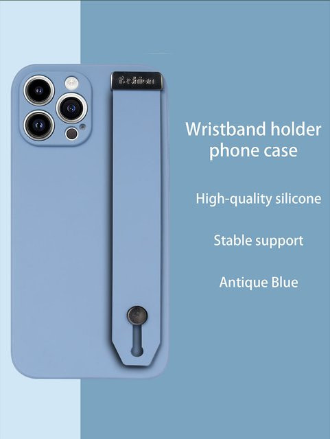 Luxus Flüssigsilikon Handyhülle mit Handgelenk-Gurt für iPhone 17 Air 16 16E 15 Plus 14 13 12 11 Pro Max X XS XR 7 8 SE in Blau - Bild 1