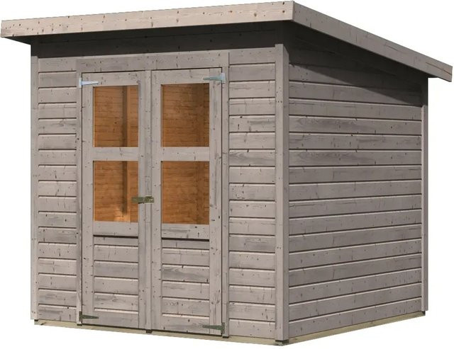 Karibu Gartenhaus Vellinge aus Massivholz in Grau mit Pultdach und vormontierter Tür, B/T/H: 219 x 208 x 210 cm - Bild 1