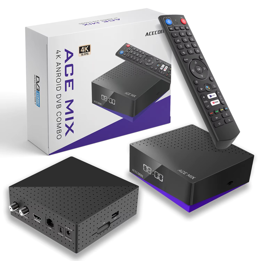 ACECONN Android IPTV Box TVONAIR3 Satellitenempfänger mit 32GB Speicher, 4K UHD, DVB-S2/T2/C, Dual WiFi und Bluetooth in Schwarz - Bild 4