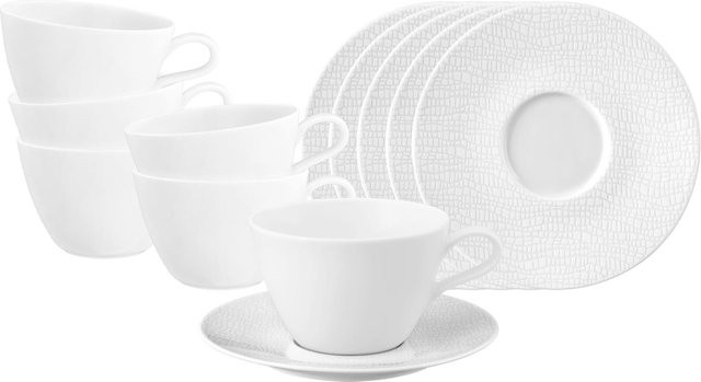 Seltmann Weiden Milchkaffeetassen mit Untertassen Life Fashion Weiß 6er Set mit 370 ml - Bild 1