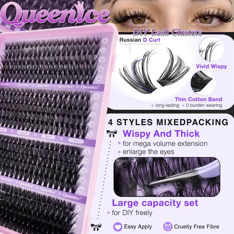 QUEENICE Falsche Wimpern, 800 Stück, gemischte Länge, natürlich - Bild 2