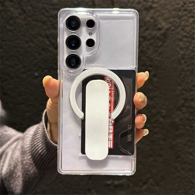Transparente Magnetische Handyhülle von lolozzx mit Kartenfach und Fingerriemen für Samsung S26 S25 Ultra S24 Plus aus weichem Silikon in Weiß - Bild 1