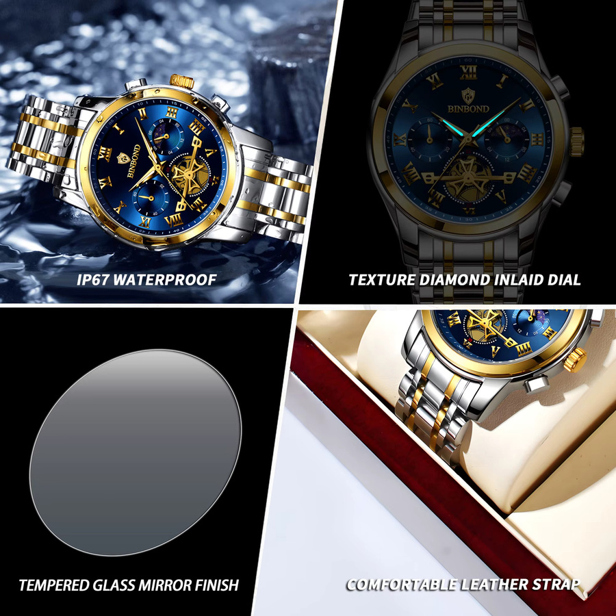 BINBOND Chronograph, Quarz, Edelstahl, Blau, Herren - Bild 6