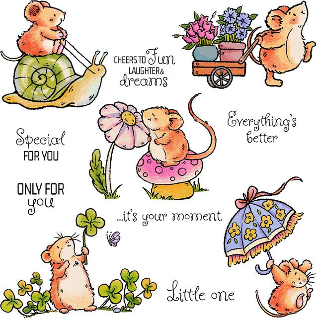 Mangocraft Stanzformen Set mit Maus und Gartenblumen aus Silikon und Metall für DIY Scrapbooking und Kartenbasteln, transparent - Bild 1