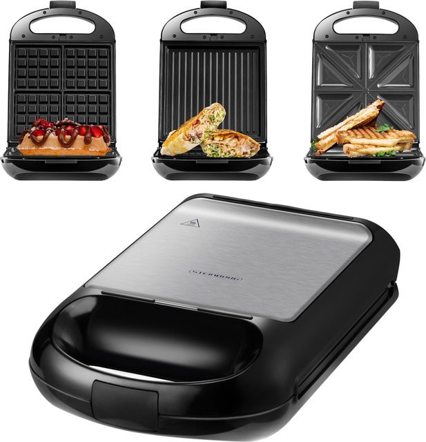 Steinborg 3in1 Sandwichmaker Kontaktgrill und Waffeleisen mit 1200W in Schwarz - Bild 1