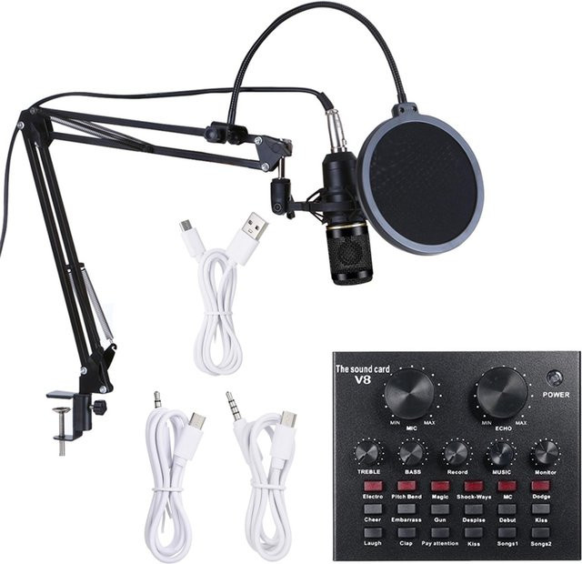 Aimo BM800 Mikrofon-Set mit Live Sound Karte und Schwingungssystem in Schwarz - Bild 1